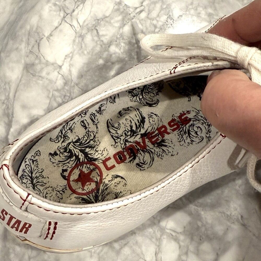 Converse Leather Chuck Taylor All Star Womens 7.5 Ivory Red Sneakers Yellowing - Picture 5 of 8